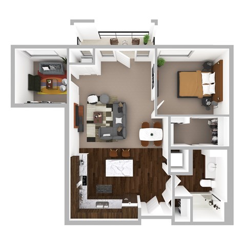 Floor plan for 1 bed, 1 bath, 876 sqft